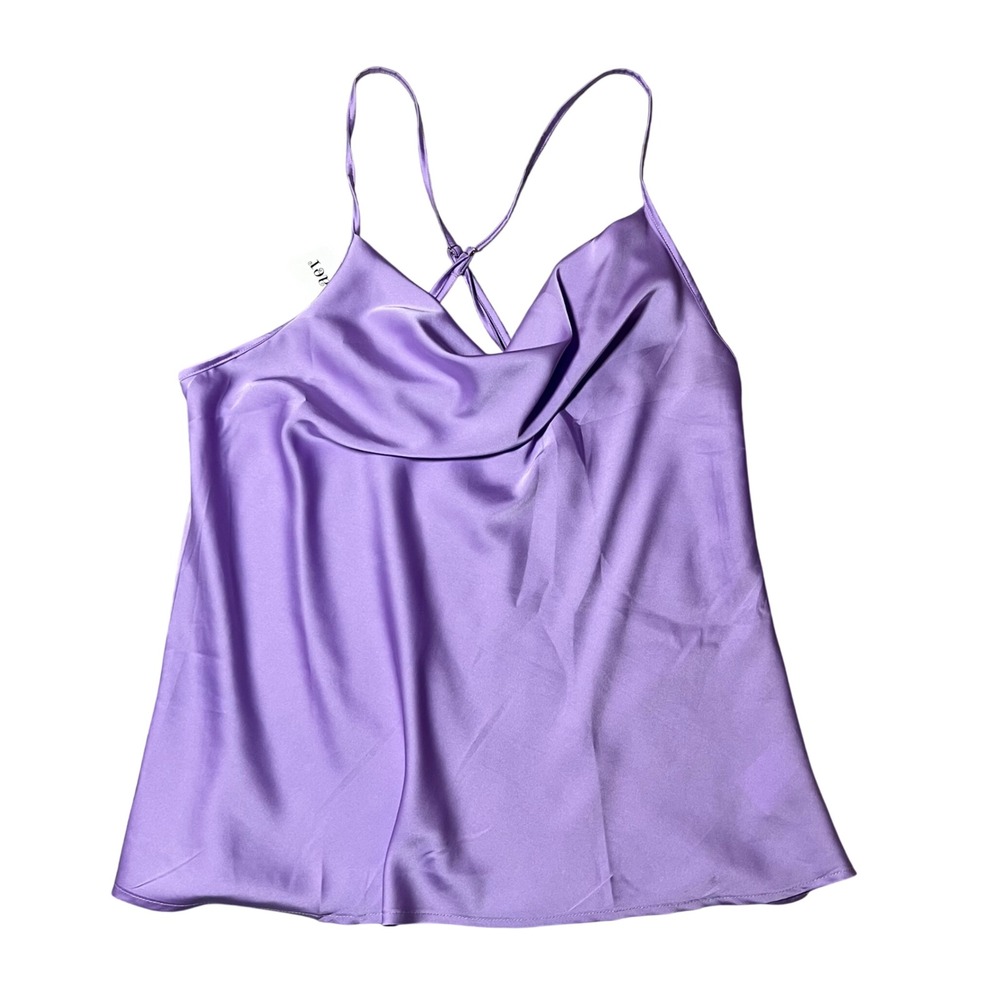 Ekouaer Purple Satin Cowl Neck Camisole Top Adjustable Straps Small NWT